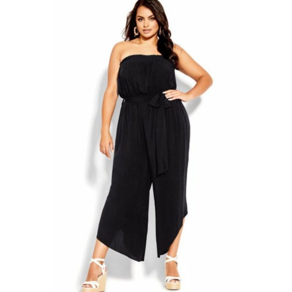 City Chic Sunny Daze Black Strapless Jumpsuit Plus Size 20 NWT